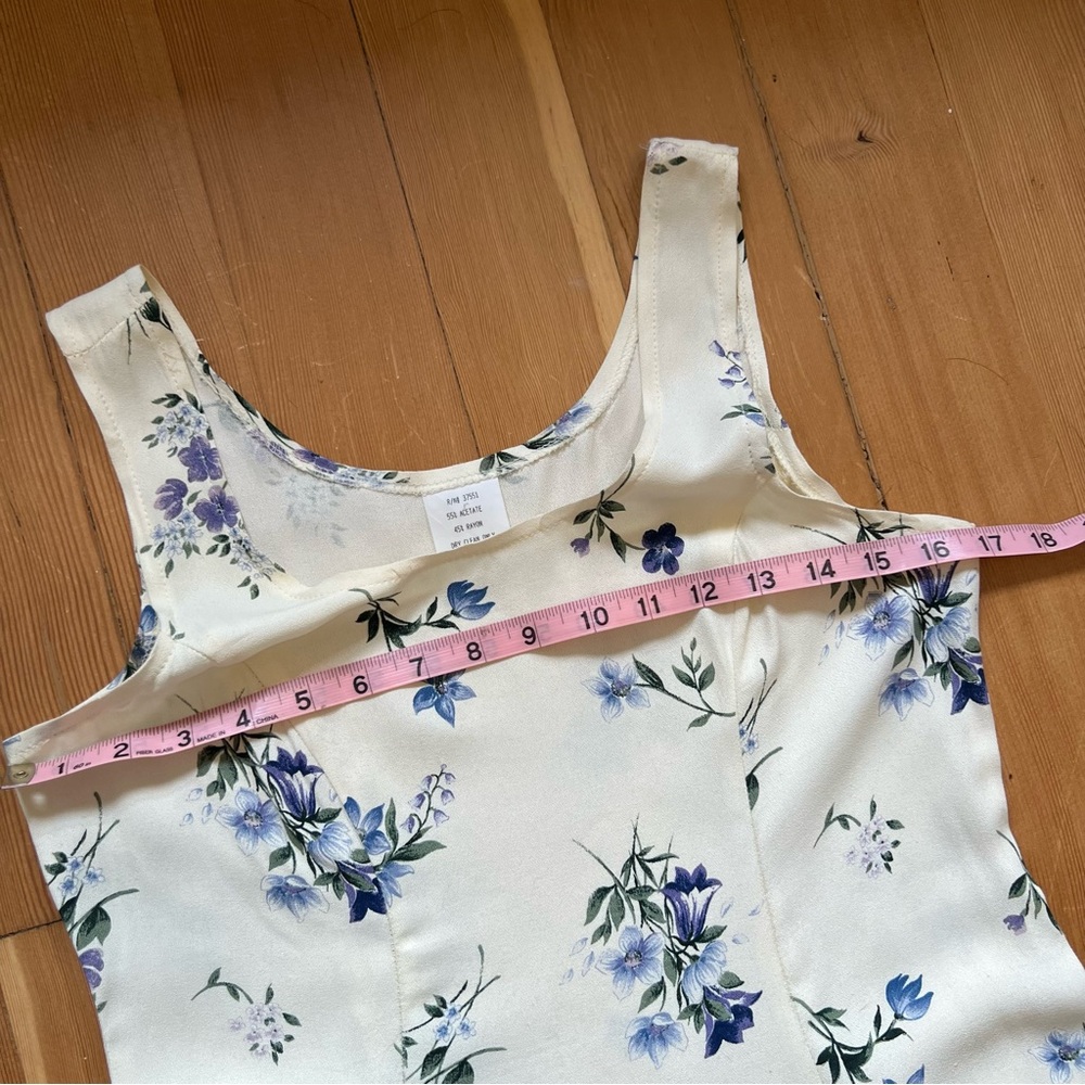 Vintage 90s ivory maxi dress blue floral S - Picture 3 of 7